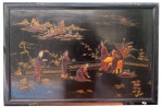 Arte Oriental, Apliques de osso e outros materiais s/ madeira laqueada, medindo: 84 cm x 54 cm Atenção: plaqueta de metal: SERIAL N0 2250, MADE IN HONG KONG.