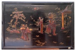 Arte Oriental, Apliques de osso e outros materiais s/ madeira laqueada, medindo: 84 cm x 54 cm