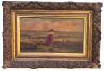 Pintura Europeia, assinatura ilegível, oleo s/ tela, medindo: 40 cm x 70 cm e 1,02 m x 72 cm