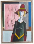 D.J.OLIVEIR - oleo s/ tela, "A DAMA DE VERDE", medindo: 95 cm x 70 cm