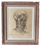 BELMIRO BARBOSA DE ALMEIDA (1858-1935) - grafite s/ papel, "Busto feminino", medindo: 42 cm x 38 cm e 50 cm x 59 cm