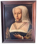 Pintura europeia, oleo s/ madeira, "Margareta", escrita em Latim, medindo: 44 cm x 34 cm e 42 cm x 52 cm
