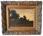 Charles François DAUBIGNY (1817-1878) - oléo s/ madeira, "paisagem Casario", medindo: 26 cm x 34 cm e 50 cm x 42 cm