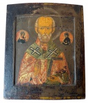 Ícone Russo - pintura s/ madeira, representando Papa, medindo: 21 cm x 19 cm