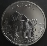 CANADÁ - 5 DOLLARS - 2011 - PRATA .999 - 31,1 gr - ONÇA DE PRATA - Natureza Lendária - Urso-cinzento