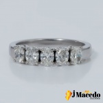 Meia Aliança Ouro Branco 18k com 5 diamantes de 30pontos cada lapidação oval pureza SI Letra Aro 19