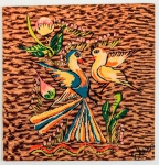 TAPEÇARIA - Linda tapeçaria, representando pássaros, assinado ELISA. Med. 120x115 cm.