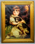 QUADRO - Reprodução - Menina com o cão. Med. 41x38 cm.