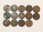 LOTE DE MOEDAS ESTRANGEIRAS - 10 CENTIMOS ESPANHA 187910 CENTIMOS ITALIA 1863, 20 REIS PORTUGAL 1884, 10 CENTIMOS FRANÇA 1855, 10 CENTIMOS FRANCA 1901, 10 CENTIMOS ITÁLIA 1867, 10 C ENTIMOS ITÁLIA 1893, 1 SEN JAPÃP 1877, 20 REIS PORTUGAL 1883, 20 REIS PORTUGAL 1891, 20 FREIS PORTUGAL 1883, 10 CENTIMOS 1882, 10 CENTIMOS ESPANHA 1870, 20 REIS PORTUGAL 1891.MOEDAS COM DESGASTES E PÁTINAS DO TEMPO, VENDIDAS NO ESTADO DESCRITO. SE AINDA HOUVER DÚVIDAS, ESCLARECER ANTES DA DO LEILÃO.