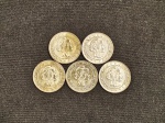 PRATA - LOTE DE 5 MOEDAS 2000 REIS - SÉRIE MOCINHA ANO 1924.MOEDAS MUITO BEM CONSERVADAS, PORÉM APRESENTAM PÁTINA DO TEMPO, VENDIDAS NO ESTADO DESCRITO. SE AINDA HOUVER DÚVIDAS, ESCLARECER ANTES DA DO LEILÃO.