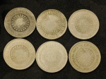 LOTE DE MOEDAS DE 200 REIS, ANOS 1893 - 1894 - 1895 - 1896 - 1897 E 1898, PEÇA ORIGINAL APRESENTANDO PÁTINA NATURAL DO TEMPO E EVENTUAIS MARCAS DE MANUSEIO HUMANO. TRATA-SE DE MOEDAS AUTÊNTICAS, PRESERVADAS EM SUAS CARACTERÍSTICAS ORIGINAIS. TODOS OS ITENS CONSTANTES NO CATÁLOGO DESSE LEILÃO, SÃO VENDIDOS COMO DESCRITOS E MOSTRADOS NAS FOTOS. CASO AINDA HAJA ALGUMA DÚVIDA, É IMPORTANTE ESCLARECER ANTES DO DIA DO LEILÃO.