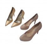 Dois pares de sapatos femininos nº 37 salto agulha um na cor creme by Divalesi e outro dourado (o dourado com acentuadas marcas de uso).