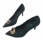 Par de sapatos femininos nº 37 by  Jorge Bischoff verde animal print com fivela dourada.