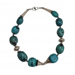 Colar em prata 925 e contas em turquesa, Com. 22, 148,7 g. bruto.