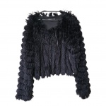 Casaco feminino Tam. G. em pelo sintético na cor preta by Bellina&Co, ombro 40, Com. 45 cm.