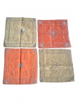 Quatro capas para almofadas indianas em tecido bordado em pedrarias, fecho éclair 2 laranjas, 2 castores, 40 x 40 cm.