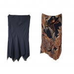 Duas saias longas, Tam. 44 uma estampada by Sagena e outra preta by Aramodu, Com. 80 e 98 cm.