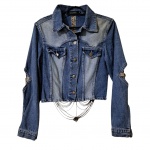 Jaqueta feminina  Tam. P. by Vibru, costas  e mangas decoradas com metal e strass, ombro 41, Com. 44 cm.