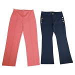 Duas calças compridas femininas em poliéster e  elastano uma  na cor goiaba by Crhistina Marzullo e outra preta by Rery, Cintura 48, Com. 95 cm.