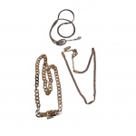 Três cintos femininos, dois dourados sendo um com strass e outro tipo corrente com marcas de uso, e um prateado.