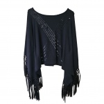 Blusa feminina Tam. G. M. em malha e lantejoulas na cor preta, Com. 50 cm.