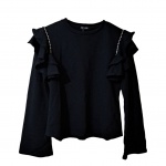 Camisa feminina Tam. M. em moletom by  Renata Motta, cava decorada com  cristais e perolados, ombro 40, Com. 53 cm.