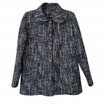 Casaco feminino Tam. G em tweed bordado dom fios prateados  e lantejoulas, ombro 40, Com. 85 cm.