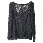 Blusa feminina Tam. G. transparente bordada com vidrilhos, ombro 40, Com. 59 cm.