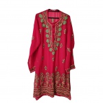 Saída de praia feminina, Tam. G. manga comprida estilo indiano na cor pink com  bordados, ombro 40, Com. 95 cm.