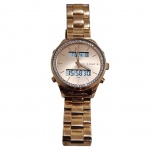 Relógio de pulso feminino analógico Lince Urban LRG158L40 na cor cobre, cravejado de pedras brilhantes na borda, Diam. 4, Com. 24 cm.