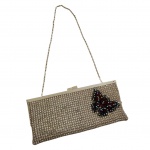 Bolsa carteira toilette Isabella Adams NS com cristais Swaroviski borboleta, 24 x 10 cm.