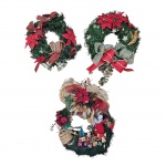 Três de guirlandas executadas em cipó e enfeites natalinos, 36 x 36 e Diam. 27 e 23 cm.,