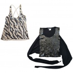 Uma blusa de manga comprida e uma camiseta pretas com lantejoulas, Tamara Capelão, Tam. M.