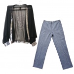 Uma calça comprida na cor grafite by Gina Campos, Tam. M. Cintura 76, Com. 97 cm. e  uma blusa dita morcego by Carmim, Tam. P.