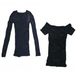 Duas blusas arrastão na cor preta, uma de manga curta e outra comprida, Tam. M.