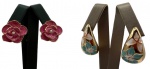 Lote composto por dois pares de brincos em metal esmaltados. Comprimento do maior: 3,5cm