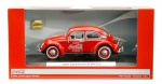 Carro modelo Volkswagen Beetle 1966 em metal e material sintético. Pintura automotiva especial Coca-Cola. Escala 1:24  Comprimento: 17cm