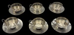 Seis xícaras para café e seus respectivos pires espessurado a prata.