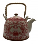 Bule em porcelana asiática com policromia de ramos e flores. Assinatura na base.  Altura com alça: 19cm Comprimento: 19cm