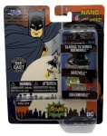 Pack com três miniaturas da serie clássica do Batman sendo eles: Classic TV series Batmobile, Batcycle, Jokermobile. Coleção Nano Hollywood Rides da Jada Collections.