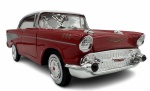Colecionismo - Carro Chevrolet Bel Air ano 1957 em metal com partes em material sintético. Pintura automotiva. As portas, capô e mala abrem. Escala 1:24 Comprimento: 21cm Largura: 7,5cm Altura: 6,5cm