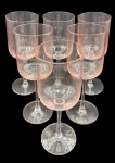 Seis taças em cristal europeu rosa. Altura: 21cm