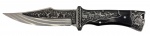 FACA DE COLEÇÃO - Faca de coleção cabo em madeira escura, detalhes em baixo relevo de cavalos e cervos. Lâmina muito afiada. Comprimento da lâmina: 14,2cm Comprimento da faca: 27cm