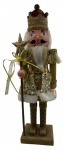 NATAL - Quebra nozes em material sintético com roupa vermelha e dourada. Altura: 39,5cm Comprimento da base: 9cm