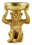 Fruteira/ floreira dourada em resina representando macaco segurando fruta. Altura: 23cm Largura: 16cm
