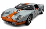 COLECIONISMO - Carro modelo Ford GT Concept, feito em metal com detalhes em material sintético. Pintura automotiva especial da Gulf e pneus de borracha. Abrem as portas e mala (visão do motor). Fabricado pela Motor Max. Escala 1:24  Altura: 5cm Comprimento: 19,5cm Largura: 8cm