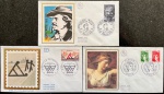 França - Seleção de 3 envelopes FDC's com selos e carimbos comemorativos. Esta rara emissão de envelopes foi confeccionada com a ilustração do envelope em seda e em excelente qualidade e conservação! Oportunidade!