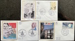 França - Seleção de 3 envelopes FDC's com selos e carimbos comemorativos. Esta rara emissão de envelopes foi confeccionada com a ilustração do envelope em seda e em excelente qualidade e conservação! Oportunidade!