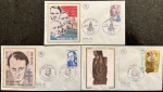 França - Seleção de 3 envelopes FDC's com selos e carimbos comemorativos. Esta rara emissão de envelopes foi confeccionada com a ilustração do envelope em seda e em excelente qualidade e conservação! Oportunidade!