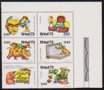 Brasil 1973 - Monteiro Lobato, sextilha completa com vinheta, sem carimbo com goma e variedade de deslocamento da cor amarela para cima! Somente 6 peças conhecidas!